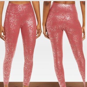 Sweaty Betty Goddess 7/8 Workout Leggings Red Terrazzo Foil Print